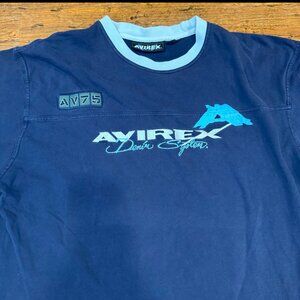 Vintage Y2K Avirex Navy Blue‎ Logo Spellout Baggy Short Sleeve T Shirt Men's 2XL